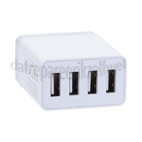 Foto van Easyfiks USB Oplader 230V, 4.8A/5V, 4-poort, wit Universeel USB 