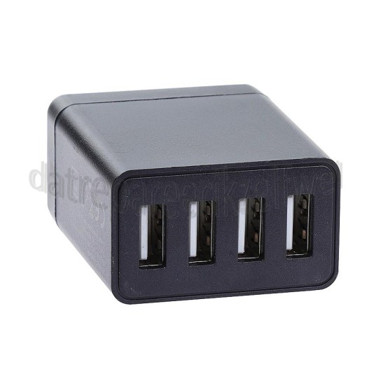 Foto van Easyfiks USB Oplader 230V, 4.8A/5V, 4-poort, zwart Universeel USB 