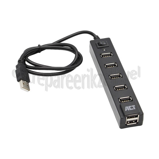 Foto van ACT Hub 7 Poorts USB Hub met Aan/Uit Knop USB 2.0, Zwart 