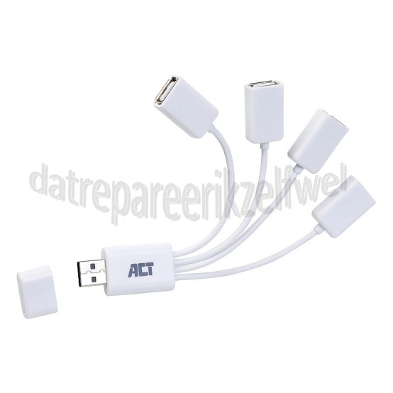 Foto van ACT Hub Flexibele 4 Poorts USB Hub USB 2.0 Wit 