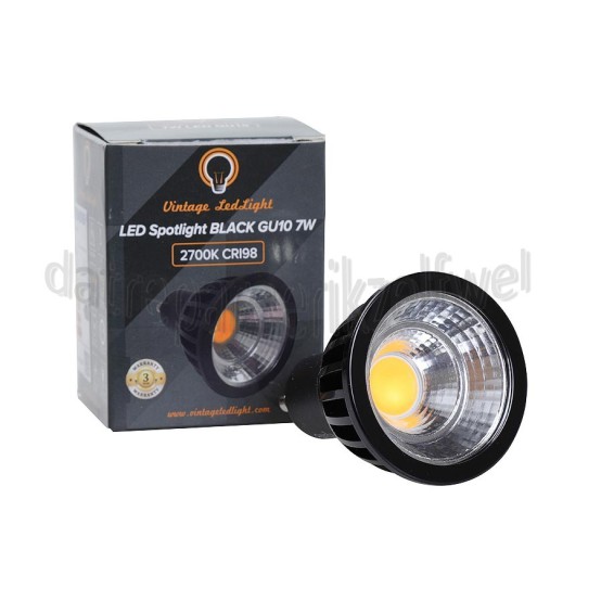 Foto van Vintage LedLight Ledlamp LED Spotlight GU10 Black CRI98 Dimbaar, 7W, 2700K 
