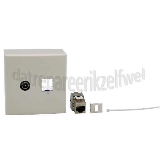 Foto van Hirschmann Einddoos Modulaire coax en data wandcontactdoos (shop) Incl. witte afdekplaat en opbouwrand 