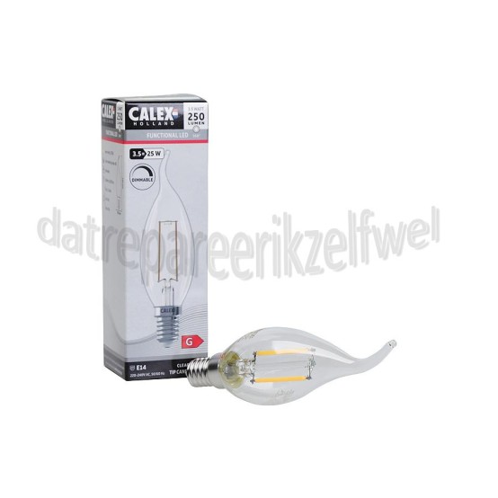Foto van Calex Ledlamp Filament Tip-Kaarslamp 240V 3,5 Watt 250 Lumen 2700K E14 BXS35 Helder Dimbaar 