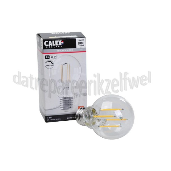 Foto van Calex Ledlamp Filament Standaardlamp 240V 7,5 Watt 806 Lumen 2700K E27 A60 Helder Dimbaar 