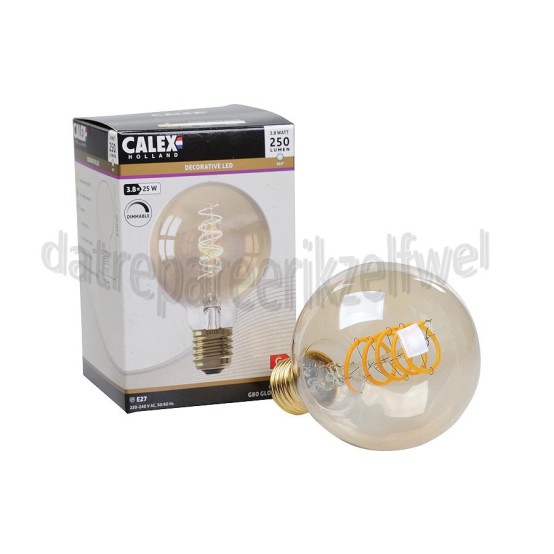 Foto van Calex Ledlamp Globe G80 LED lamp Flexible Filament Gold E27 3,8W 250lm 2100K Dimbaar 