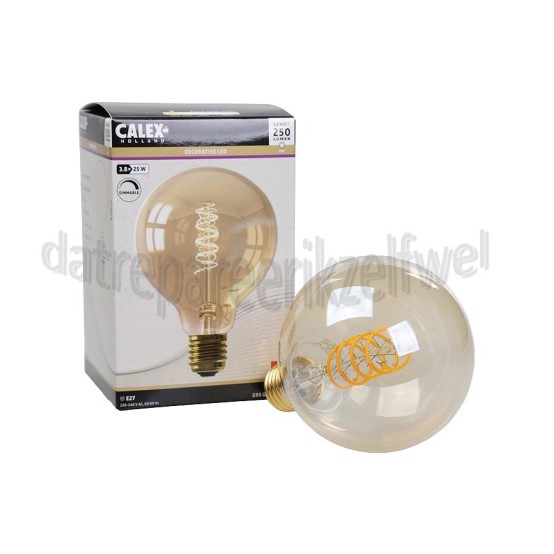 Foto van Calex Ledlamp Filament LED Globe Goud E27 Dimbaar 3,8W 250lm 2100K G95 