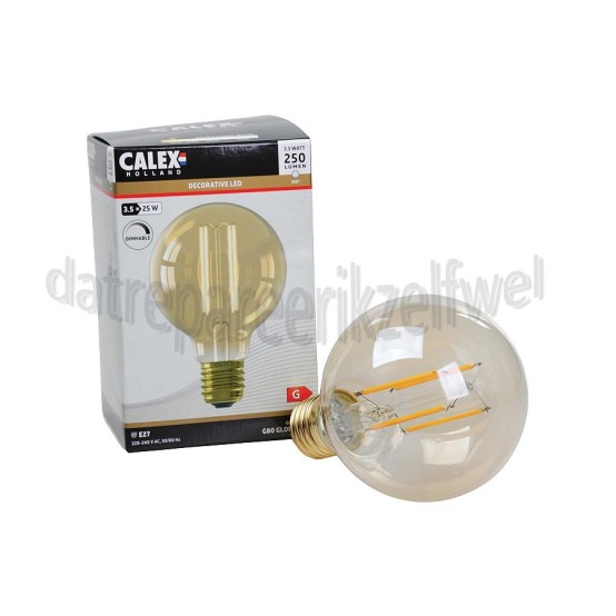 Foto van Calex Ledlamp Filament Globe lamp 240V 3,5 Watt 250 Lumen 2100K E27 G80 Dimbaar 