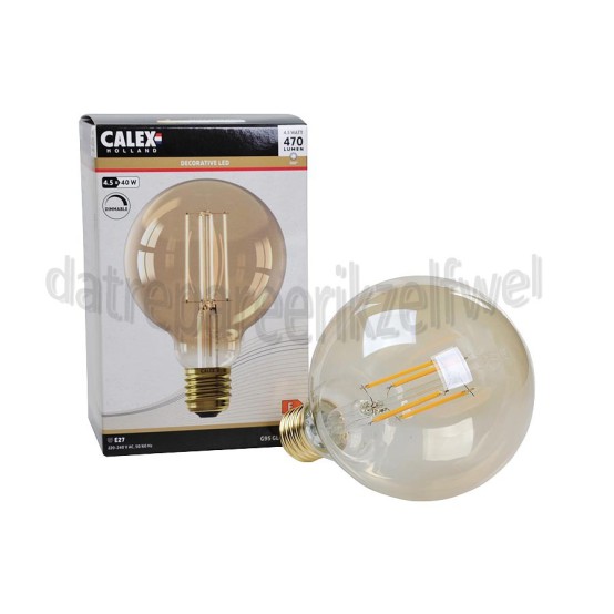 Foto van Calex Ledlamp Filament Globe lamp 240V 4,5 Watt 470 Lumen 2100K Gold E27 G95 Dimbaar 