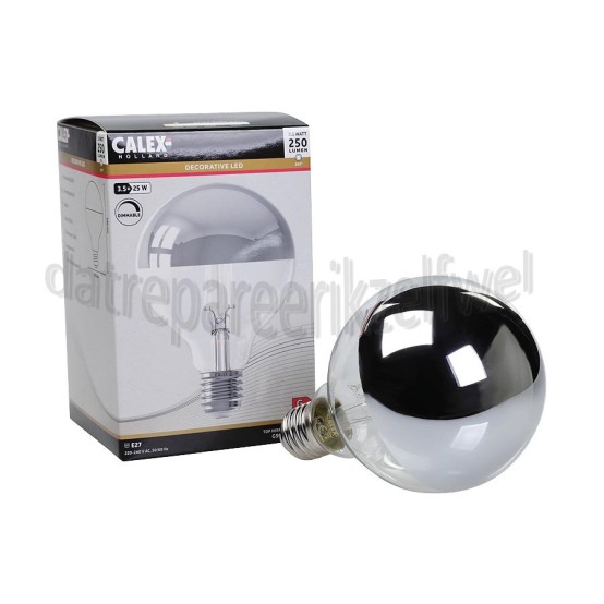 Foto van Calex Ledlamp LED volglas Filament Kopspiegel E27 GLB95 Chroom Dimbaar 250Lm 3,5W 