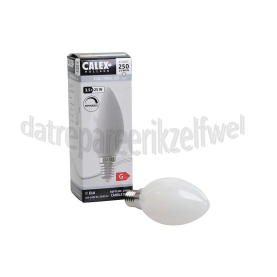 Foto van Calex Ledlamp Filament Kaarslamp 240V 3,5W 250 Lumen 2700K E14 B35 Softline Dimbaar 