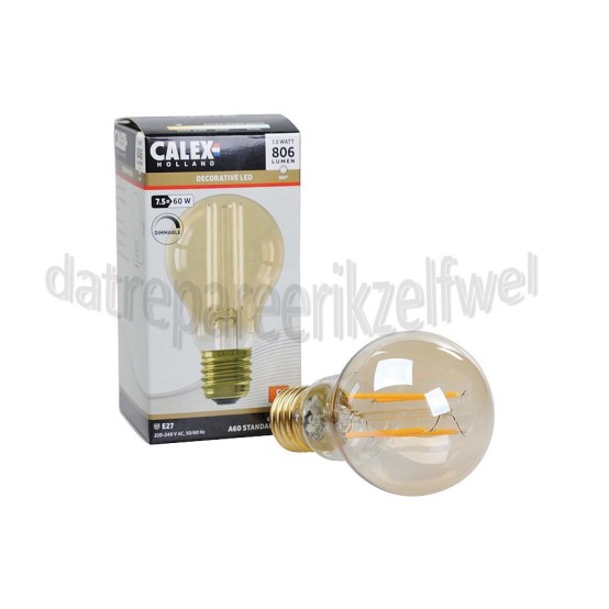 Foto van Calex Ledlamp Filament Standaardlamp 240V 7,5 Watt 806 Lumen 2100K E27 A60, Dimbaar 