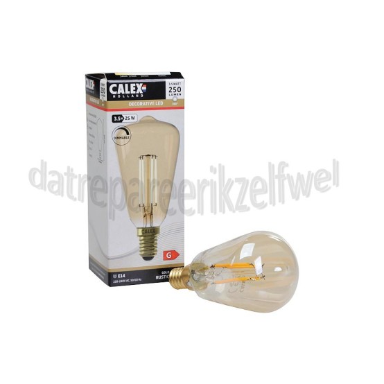 Foto van Calex Ledlamp LED Volglas Filament Rustieklamp E14 3.5W 250Lm 240V 2100K Dimbaar 