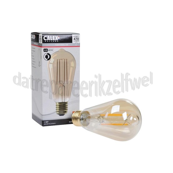 Foto van Calex Ledlamp LED Langfilament Rustieklamp Goud, met dag/nacht sensor E27 4,5W 470lm 2100K ST64 