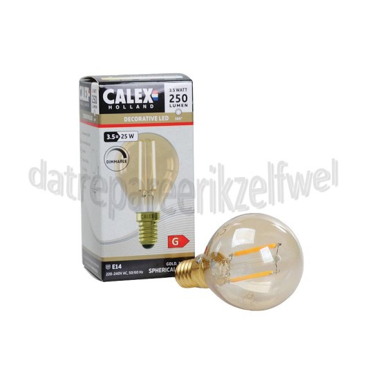 Foto van Calex Ledlamp LED Volglas Filament Kogellamp E14 3,5W 250Lm 240V 2100K Dimbaar 
