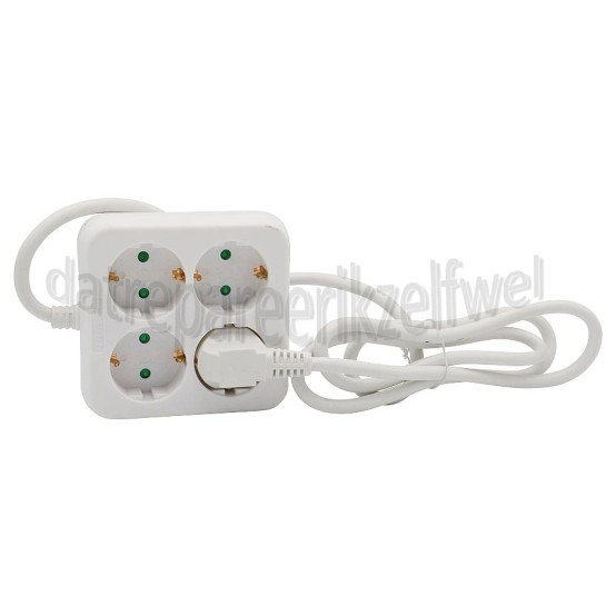 Foto van Q-Link Tafelcontactdoos 3x 1.5mm2 1.5 Meter Wit, Vierkant 4 Voudig Randaarde 