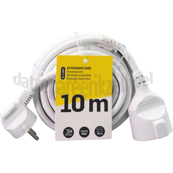 Foto van Q-Link Snoer 3x 1.5mm2 10 Meter Wit Verlengsnoer Randaarde 