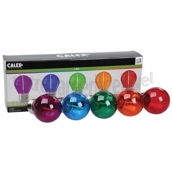 Foto van Calex Ledlamp Gekleurde LED Kogellamp 5-pack E27 1W 1800K 