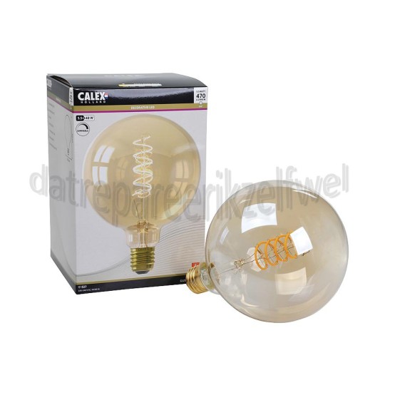 Foto van Calex Ledlamp Globe G125 Goud Flex Filament Dimbaar E27 5,5W 470 Lumen 2100K 