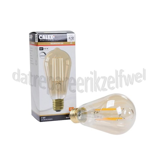 Foto van Calex Ledlamp Straight Filament LED Rustieklamp ST64 E27 Goud Dimbaar 4,5W 470lm 