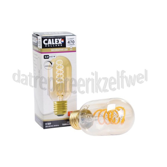 Foto van Calex Ledlamp LED Goud Flex Filament Buismodel E27 5,5W 470Lm 240V 2100K Dimbaar 