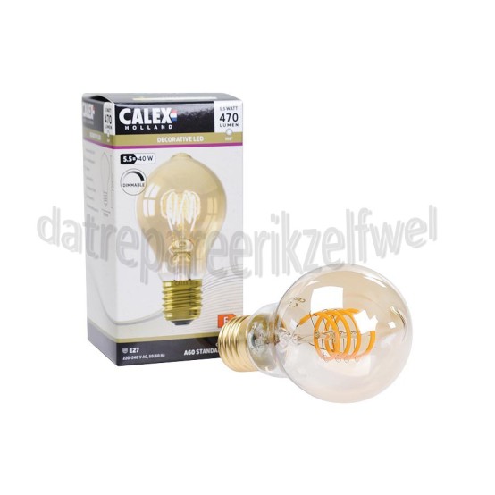 Foto van Calex Ledlamp Standaard Goud Flex Filament Dimbaar E27 5,5W 2100K, 470 Lumen 