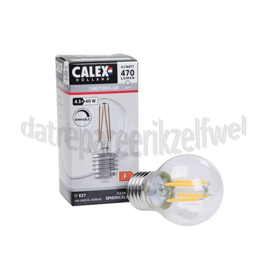 Foto van Calex Ledlamp Kogel P45 Helder Straight Filament Dimbaar E27 4,5W 470Lm 2700K 