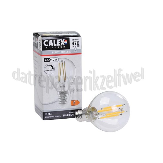 Foto van Calex Ledlamp Kogel P45 Helder Straight Filament Dimbaar E14 4,5W 470Lm 2700K 