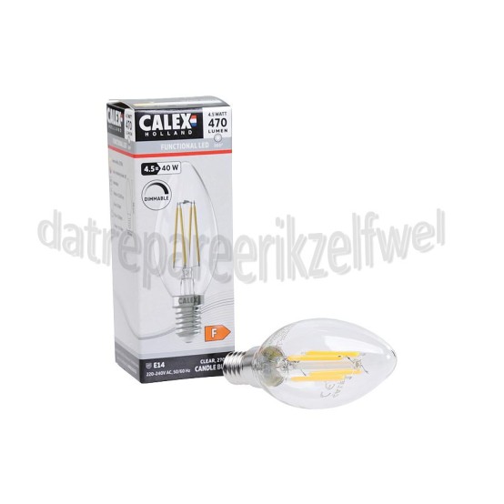 Foto van Calex Ledlamp Kaars B35 Helder Straight Filament E14 4,5W 470Lm 2700K Dimbaar 