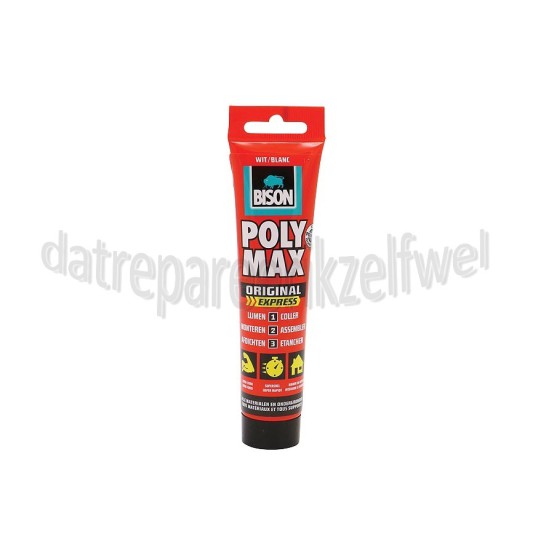 Foto van Bison Lijm Polymax, Express, 165gr tube, Wit Lijmen, Monteren, Afdichten 
