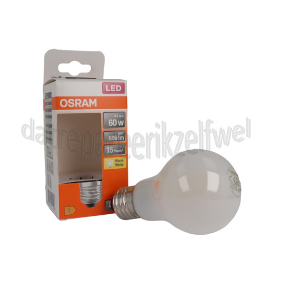 Foto van Osram Ledlamp LED Retrofit Classic A60 E27 Mat 6,5W, 2700K, 806lm 