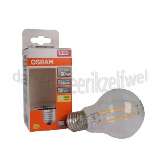 Foto van Osram Ledlamp LED Retrofit Classic A60 E27 Helder 6,5W, 2700K, 806lm 
