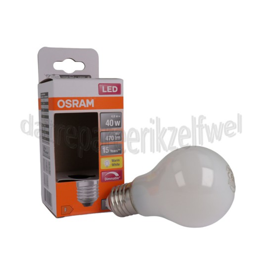 Foto van Osram Ledlamp LED Retrofit Classic A40 Dimbaar E27 Mat 4,8W, 2700K, 470lm 