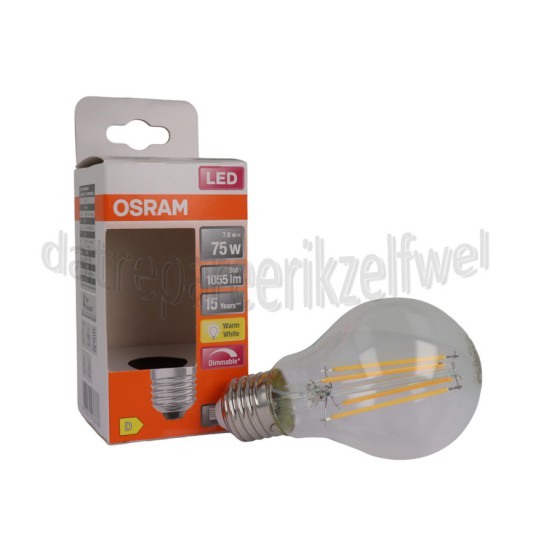 Foto van Osram Ledlamp LED Retrofit Classic A75 Dimbaar E27 Helder 7,5W, 2700K, 1055lm 