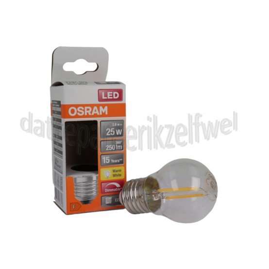 Foto van Osram Ledlamp LED Retrofit Classic P25 Dimbaar E27 Helder 2,8W, 2700K, 250lm 