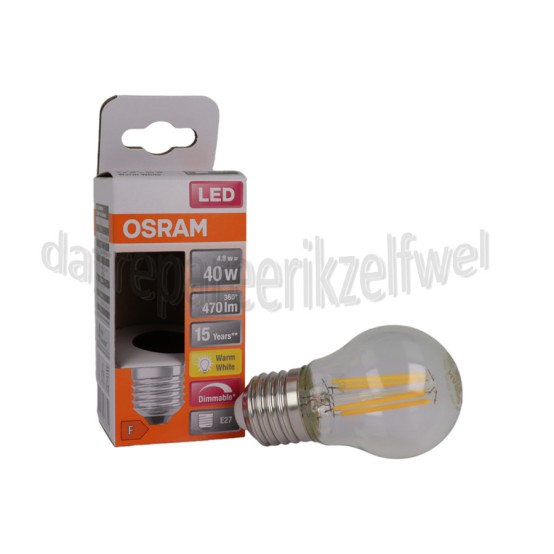 Foto van Osram Ledlamp LED Retrofit Classic P40 Dimbaar E27 Helder 4,8W, 2700K, 470lm 