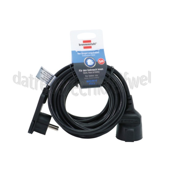 Foto van Brennenstuhl Snoer 3G1.5mm2 5 Meter Zwart 3680W 16A Verlengsnoer Platte stekker Randaarde 