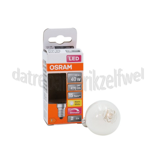 Foto van Osram Ledlamp LED Retrofit Classic P40 Dimbaar E14 Mat 4,8W, 2700K, 470lm 