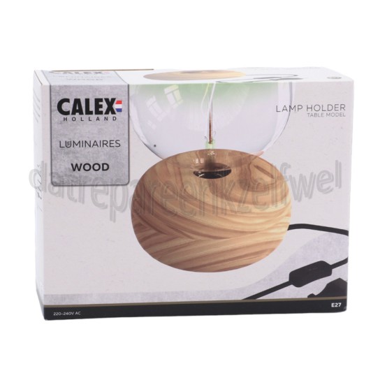 Foto van Calex Lamphouder Tafelarmatuur Rond Hout E27, 1,8m snoer 
