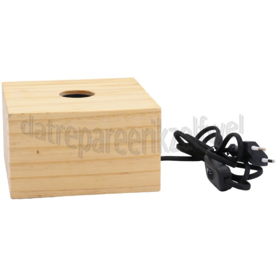 Foto van Calex Lamphouder Tafelarmatuur Vierkant Hout E27, 1,8m snoer 