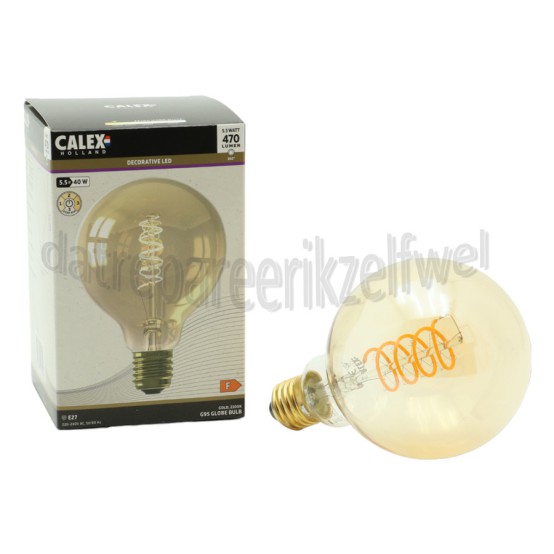 Foto van Calex Ledlamp LED Globe G95 Goud Flex Filament E27 5,5W 470lm 2100K 