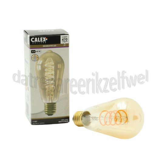 Foto van Calex Ledlamp LED Rustiek ST64 Goud Flex Filament E27 5,5W 470lm 2100K 