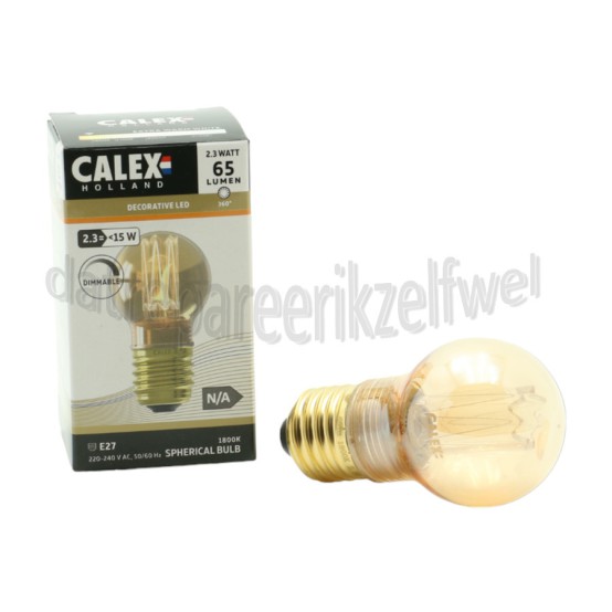 Foto van Calex Ledlamp LED Glasfiber P45 Goud SMD Dimbaar E27 2,3W 65lm 1800K 
