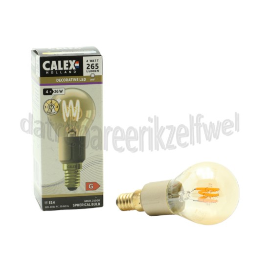 Foto van Calex Ledlamp LED Kogel P45 Goud Flex Filament E14 4,0W 265lm 2100K 