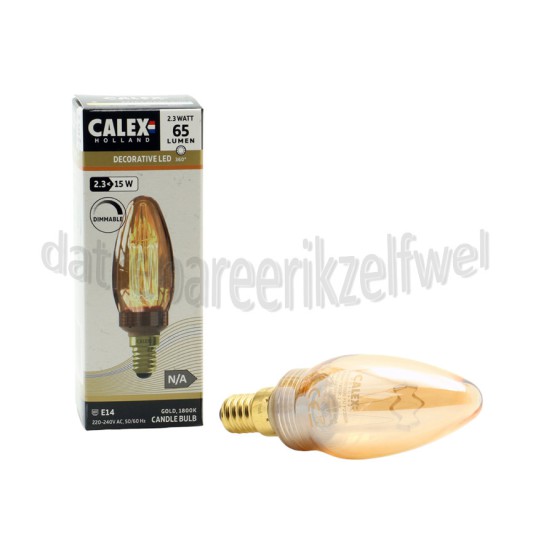 Foto van Calex Ledlamp LED Glassfiber C35 Kaars Goud SMD Dimbaar E14 2,3W 65lm 1800K 