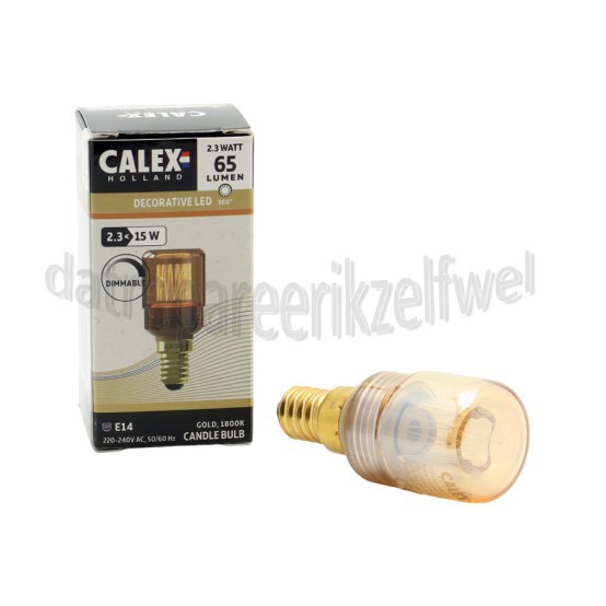 Foto van Calex Ledlamp LED Glassfiber T30x70 Goud SMD Dimbaar E14 2,3W 65lm 1800K 