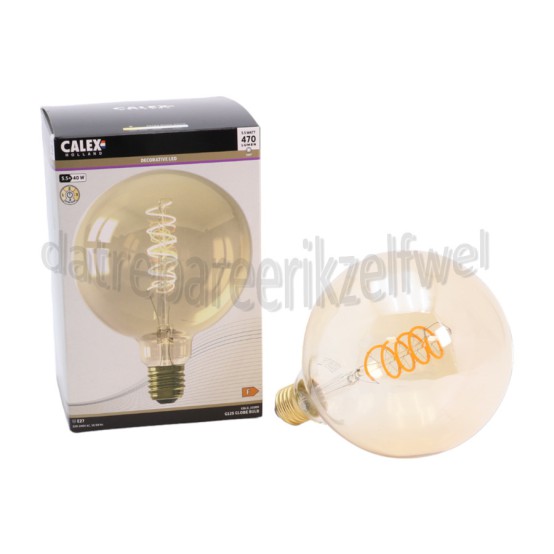 Foto van Calex Ledlamp LED Globe G125 Goud Flex Filament E27 5,5W 470lm 2100K 