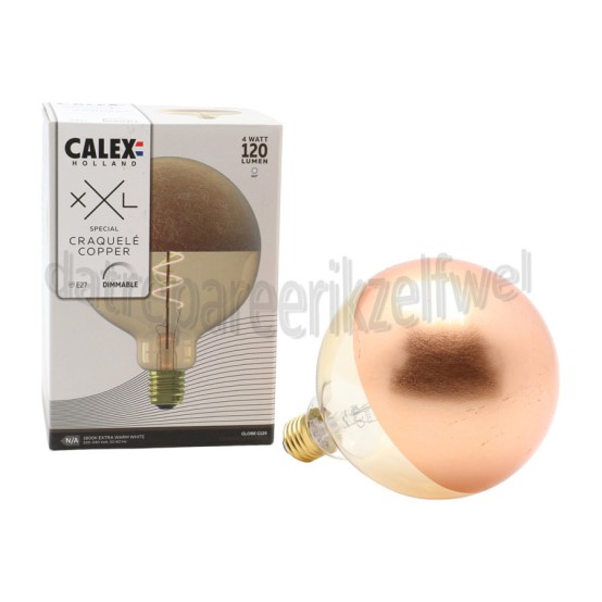 Foto van Calex Ledlamp LED Volglas Filament Globelamp Kopspiegel Craquele Koper E27 4W 120Lm 240V 2000K Dimbaar 
