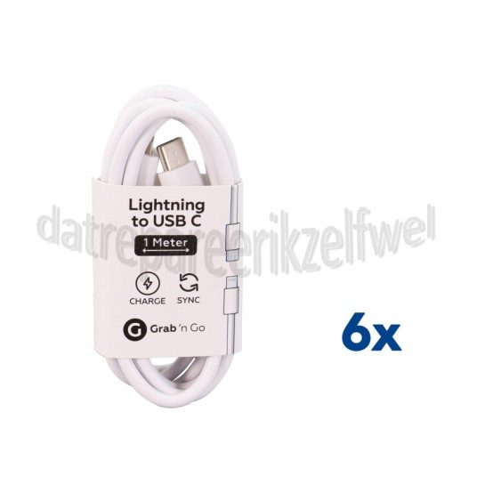 Foto van Grab 'n Go USB Kabel Cable Lightning to USB C 1m (non MFI), Wit Lightning connector 
