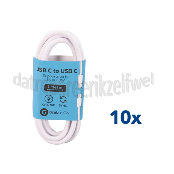 Foto van Grab 'n Go USB Kabel USB Type C kabel naar USB Type C, Wit, 1 mtr Universeel gebruik 