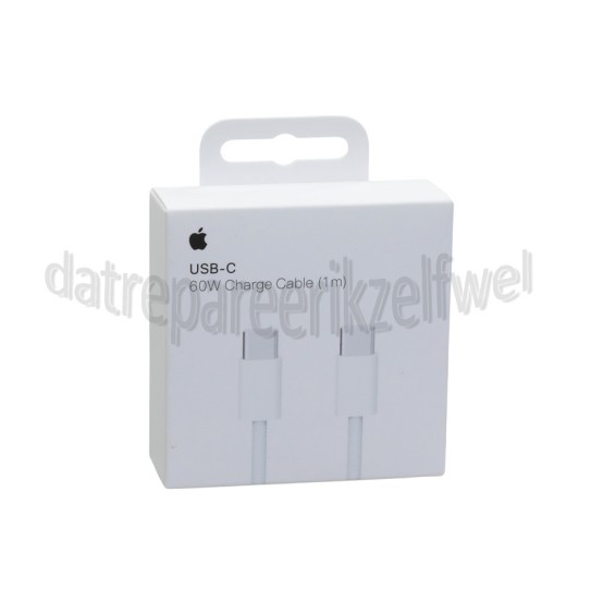 Foto van Apple USB-C Kabel USB-C Oplaadkabel geweven, 1 meter, wit 60W, laden en gegevensoverdracht 